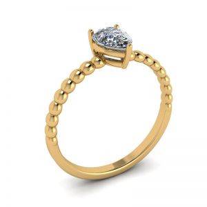 串珠戒指梨形切割订婚戒指黄金 - 照片 3