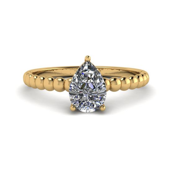 串珠戒指梨形切割订婚戒指黄金, 放大圖像 1