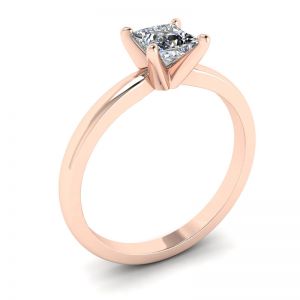 公主方形钻石混合玫瑰金和白金戒指 - 照片 3