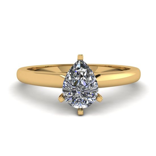梨形钻石单石戒指 6 爪黄金, 圖像 1