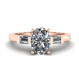 椭圆形钻石侧面长方形玫瑰金戒指