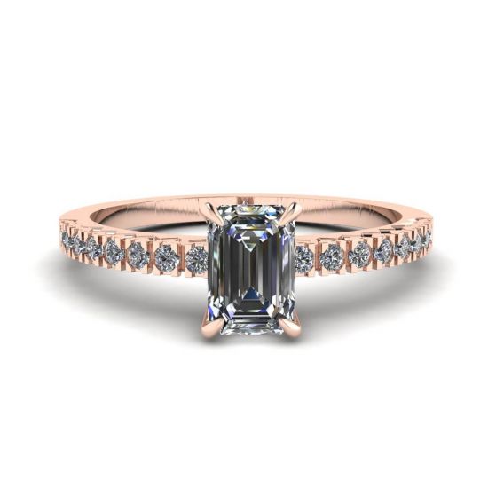 18K 玫瑰金祖母绿切割钻石戒指, 圖像 1