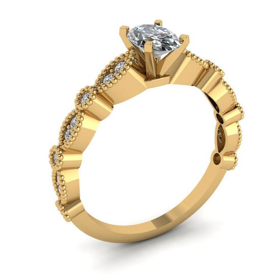 椭圆形钻石浪漫风格戒指黄金,  放大圖像 4