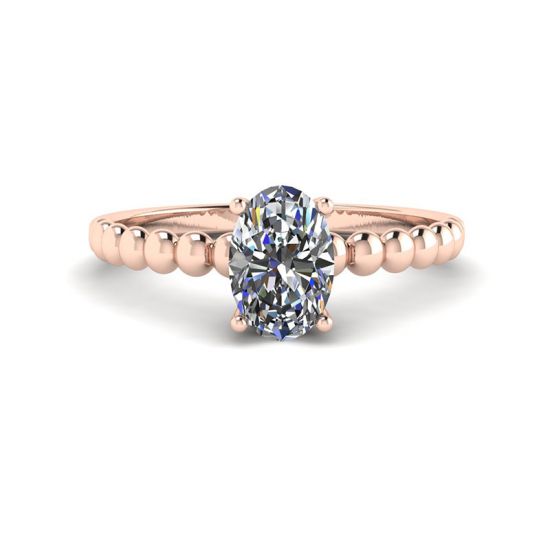 18K 玫瑰金串珠戒指上椭圆形钻石, 圖像 1