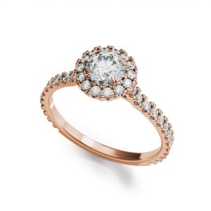 18K 玫瑰金 Halo 圆形钻石戒指 - 照片 2