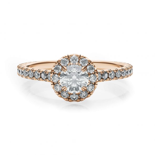 18K 玫瑰金光环圆形钻石戒指