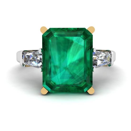 3 克拉祖母绿戒指，侧面镶嵌长方形钻石, 放大圖像 1