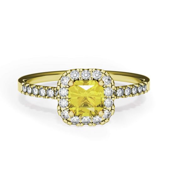 垫形 0.5 克拉黄钻戒指，带光环黄金, 圖像 1