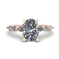 椭圆形钻石侧面榄尖形和圆形宝石戒指玫瑰金
