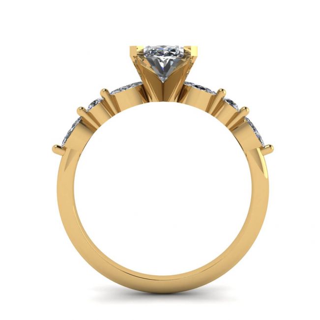 椭圆形钻石侧面榄尖形和圆形宝石戒指黄金 - 照片 1