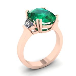 椭圆形祖母绿半月形钻石戒指玫瑰金 - 照片 3