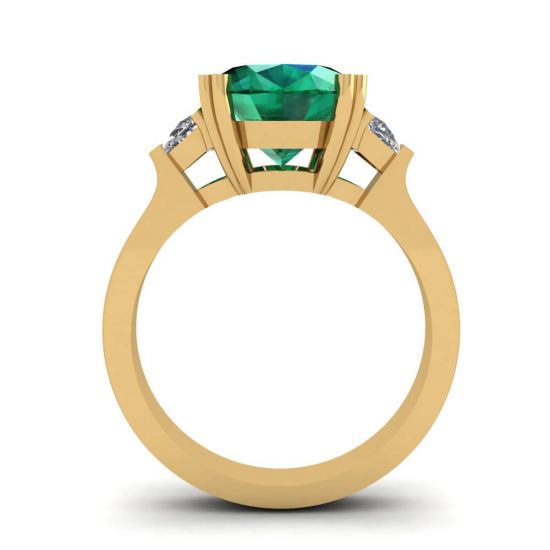 椭圆形祖母绿配半月形钻石戒指黄金,  放大圖像 2