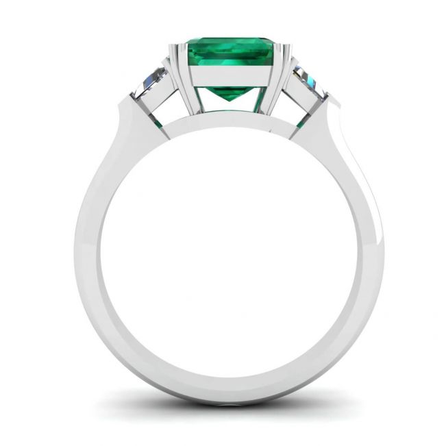 3 克拉祖母绿戒指镶三角边钻石白金 - 照片 1