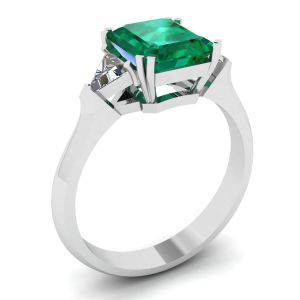 3.31 克拉祖母绿和侧面万亿钻石戒指 - 照片 3