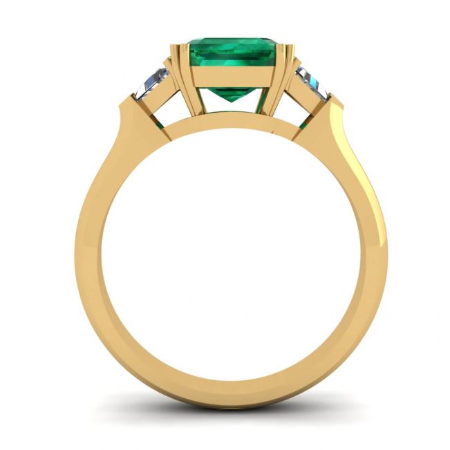 3 克拉祖母绿戒指镶三角边钻石黄金 - 照片 1