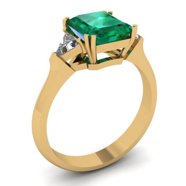 3 克拉祖母绿戒指镶三角边钻石黄金 - 照片 3