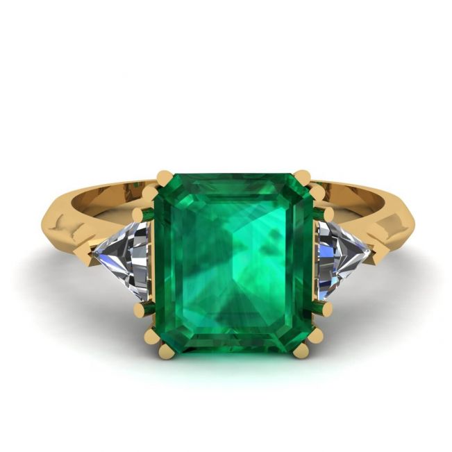 3 克拉祖母绿戒指镶三角边钻石黄金