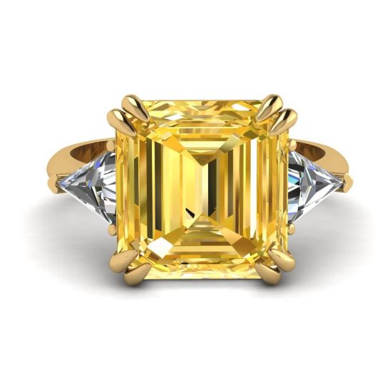 祖母绿切割黄色蓝宝石戒指黄金, 放大圖像 1
