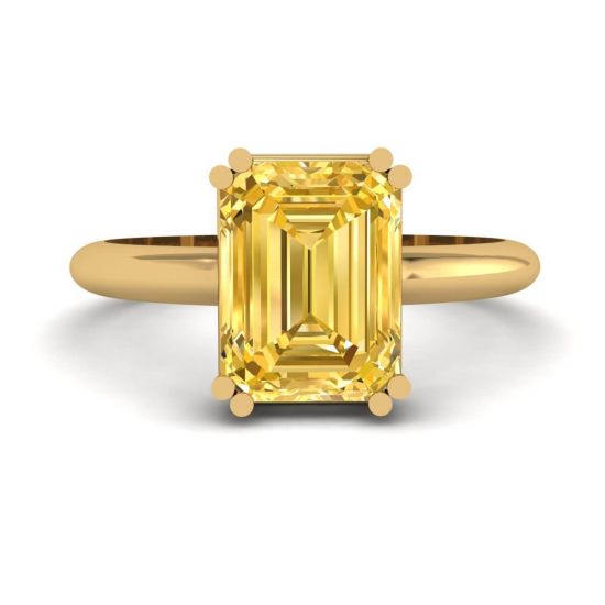 2 克拉祖母绿切割黄色蓝宝石戒指黄金, 放大圖像 1