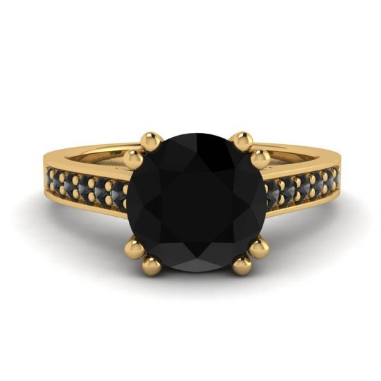 圆形黑钻石配黑色密镶 18K 黄金戒指, 放大圖像 1