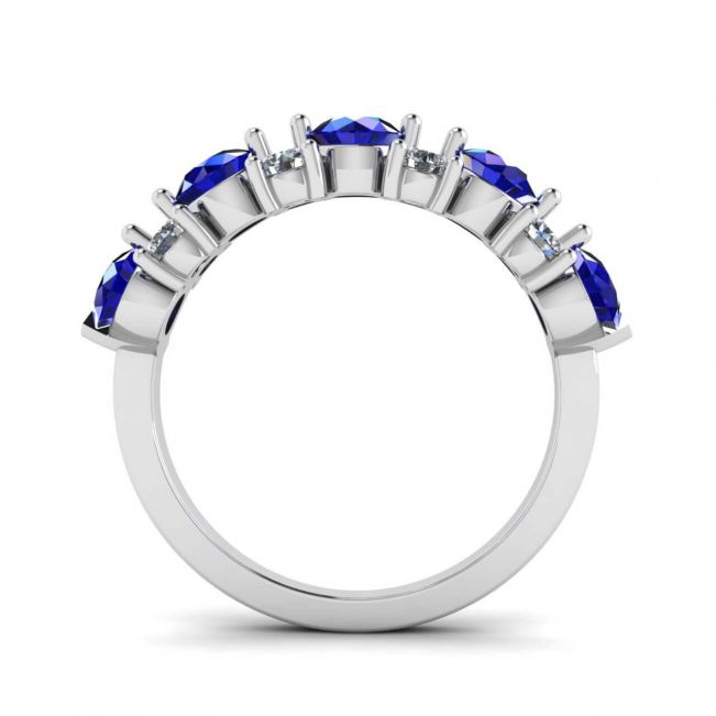 镶有蓝宝石和钻石的现代花环戒指 - 照片 3