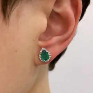 梨形祖母绿钻石光环耳环 - 照片 3