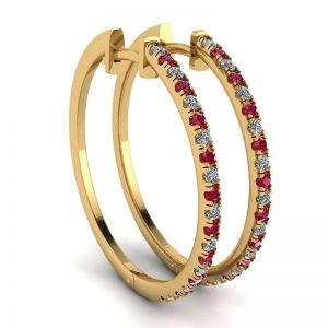 镶有红宝石和钻石的黄金圈形耳环