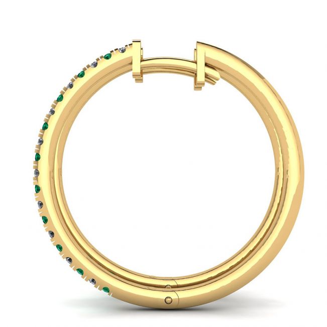 钻石和祖母绿环形耳环黄金 - 照片 1