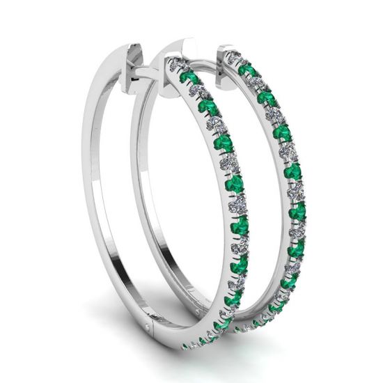 白金钻石和祖母绿圈形耳环, 放大圖像 1