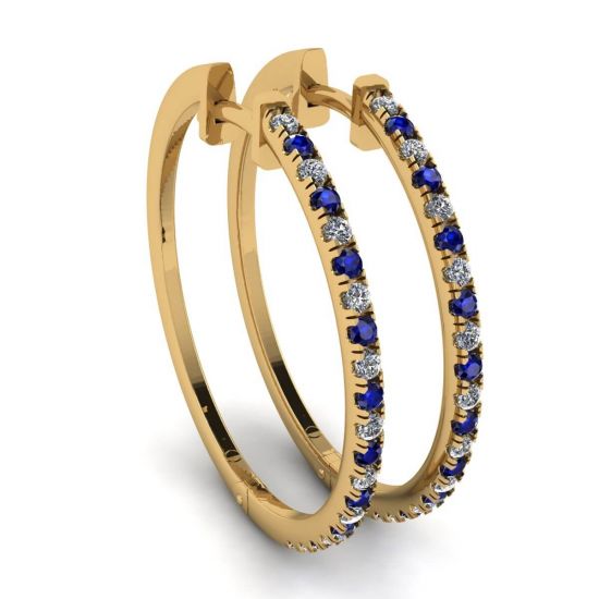 环形蓝宝石和钻石耳环黄金, 放大圖像 1