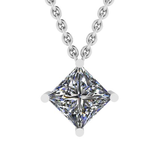 菱形公主方形切割钻石单石项链白金, 放大圖像 1