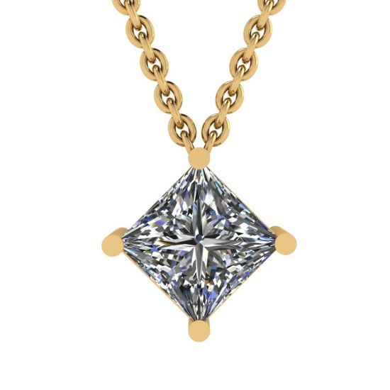 菱形公主方形切割钻石单石项链黄金, 放大圖像 1