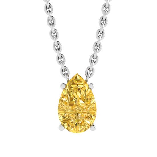 梨形彩黄钻石链项链白金, 放大圖像 1