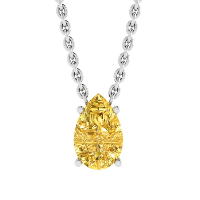 梨形彩黄钻石链项链白金