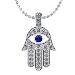 Hamsa 白金钻石和蓝宝石吊坠 Hamsa 白金钻石和蓝宝石吊坠