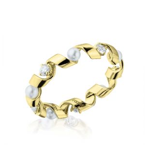 钻石和海洋珍珠黄金戒指 - Ruban 系列